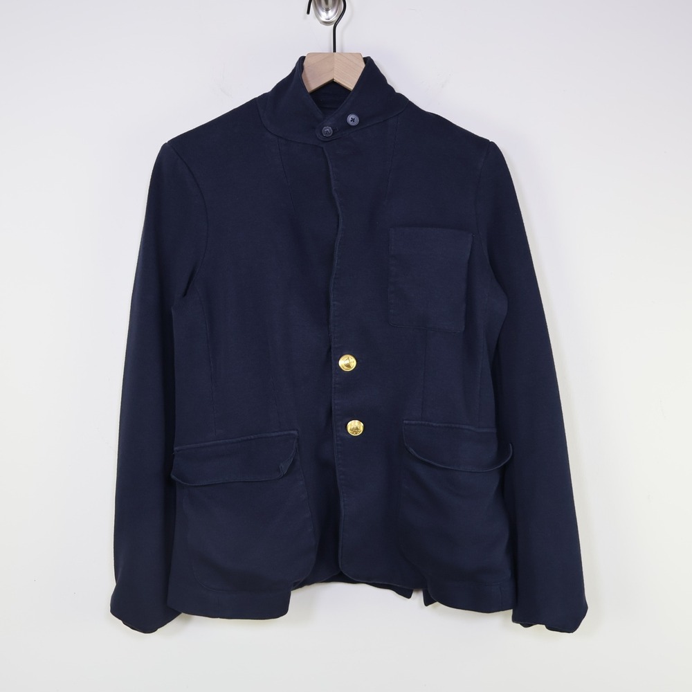 Polo Ralph Lauren Knit Blazer Size 12 Preppy Gold Button Navy Blue Cotton Blend
